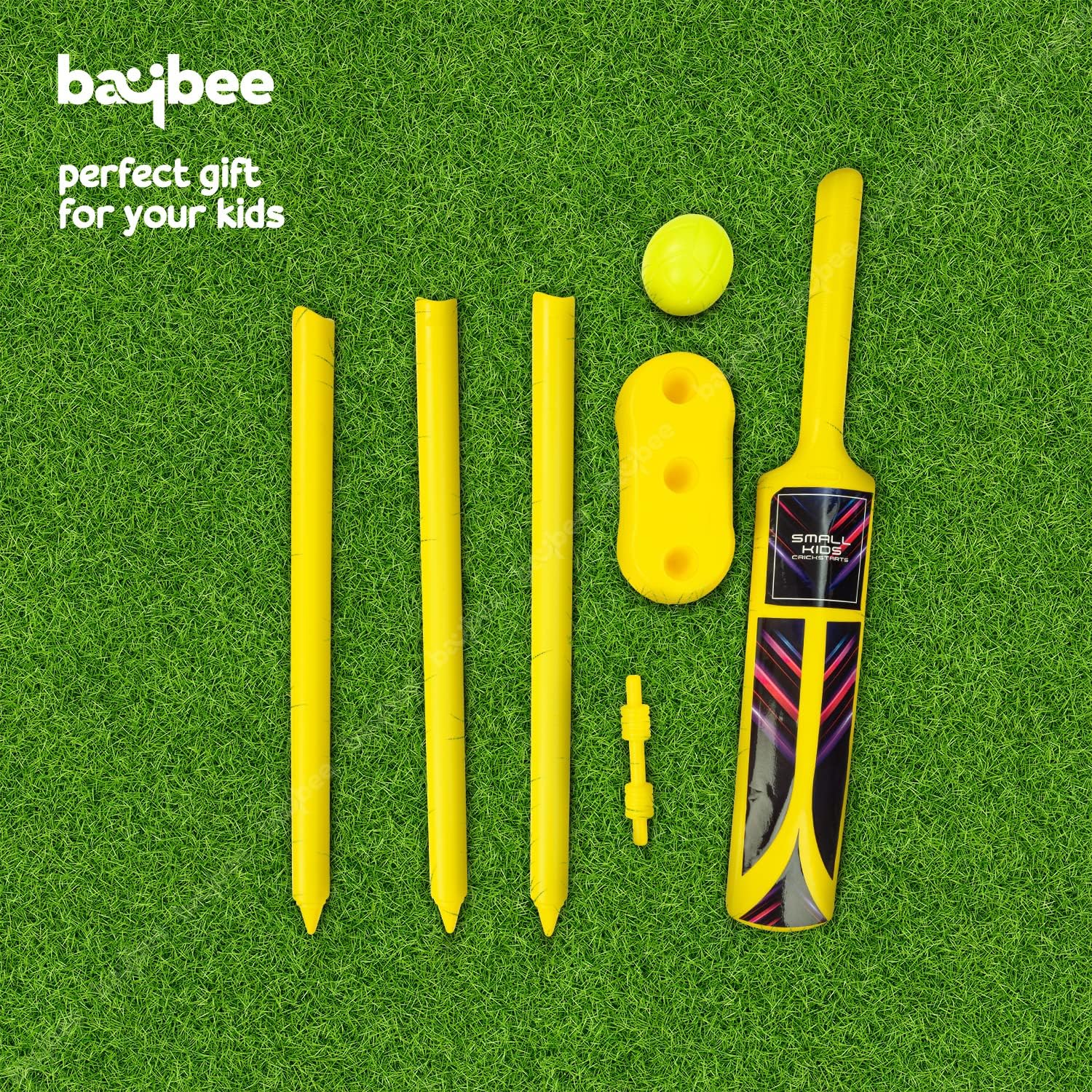 Baybee Plastic Cricket kit Set for Kids, 3 Stumps with Stand Base, 1 Bat and Soft Ball | Cricket Bat Ball Set Indoor & Outdoor Games | Perfect Cricket Full Set for 3+ Years Gift for Kids Boys Girls
