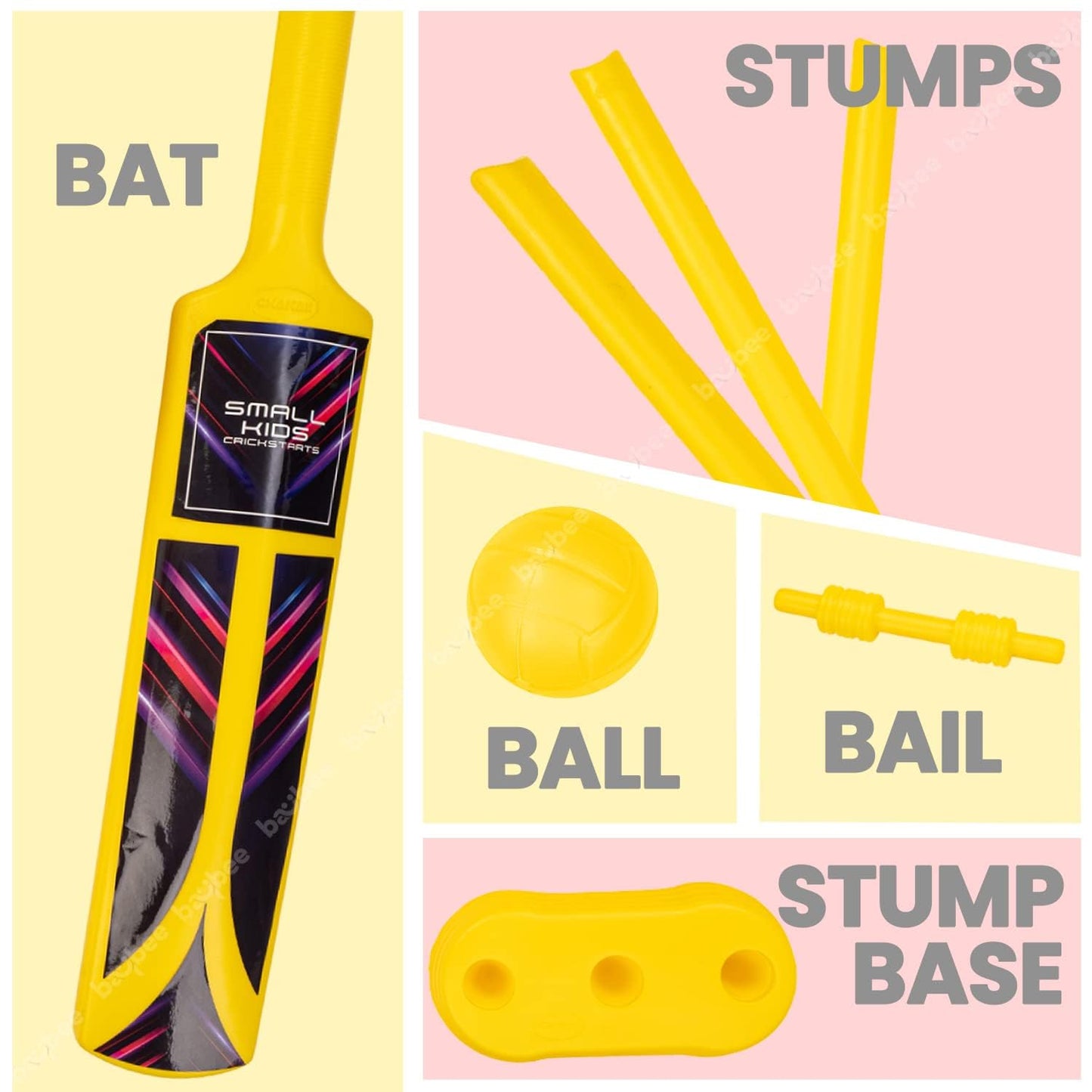 Baybee Plastic Cricket kit Set for Kids, 3 Stumps with Stand Base, 1 Bat and Soft Ball | Cricket Bat Ball Set Indoor & Outdoor Games | Perfect Cricket Full Set for 3+ Years Gift for Kids Boys Girls