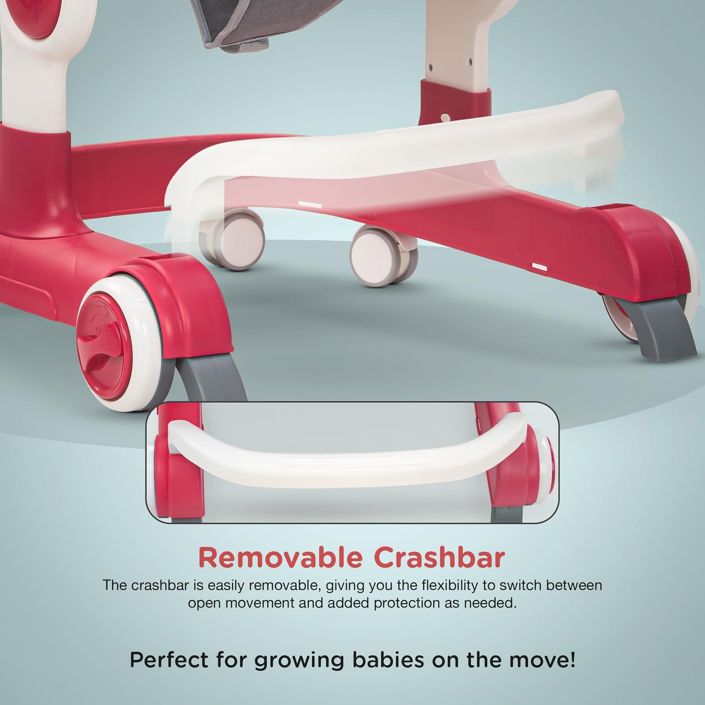 Baybee 2 in 1 Baby Walker for Kids with Adjustable Height & Wheel Lock | Activity Push Walker for Baby with Musical Toy Bar & Stopper | Kids Walker Baby 6-18 Months Boy Girl (Pink)