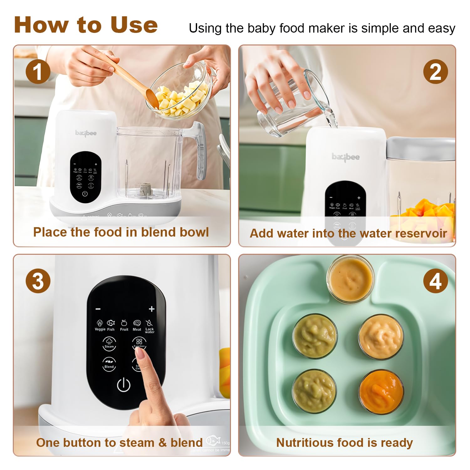 Baybee Blenzy 5-in-1 Electric Baby Food Processor | Baby Food Maker with Steamer, Chopper, Grinder, Blender & Warmer | Portable Baby Food Blender with Self-Clean & Touch Screen for Purees