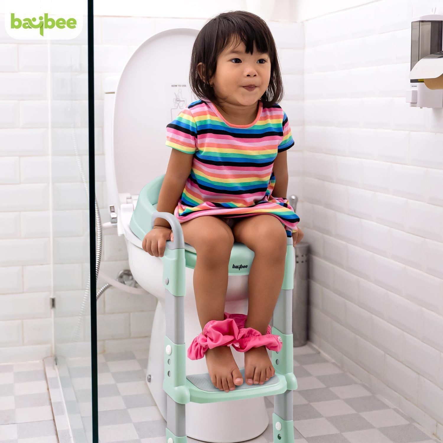 Baybee Aura Western Potty Training Cushioned Seat With Steps & Easy Grip Handle - Green