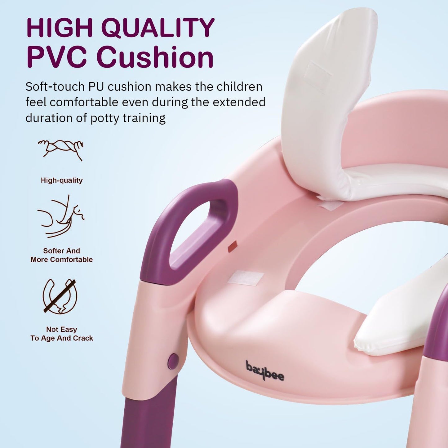 Baybee Aura Western Potty Training Cushioned Seat With Steps & Easy Grip Handle - Pink