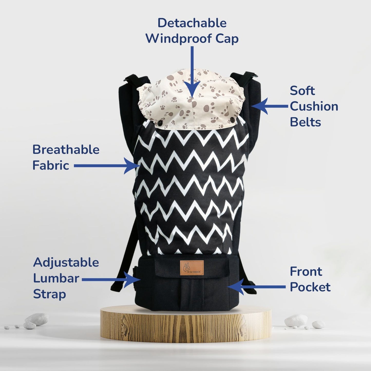 R for Rabbit Hug Me Ergo 2-In-1 Baby Carrier With Ergonomic Support Black