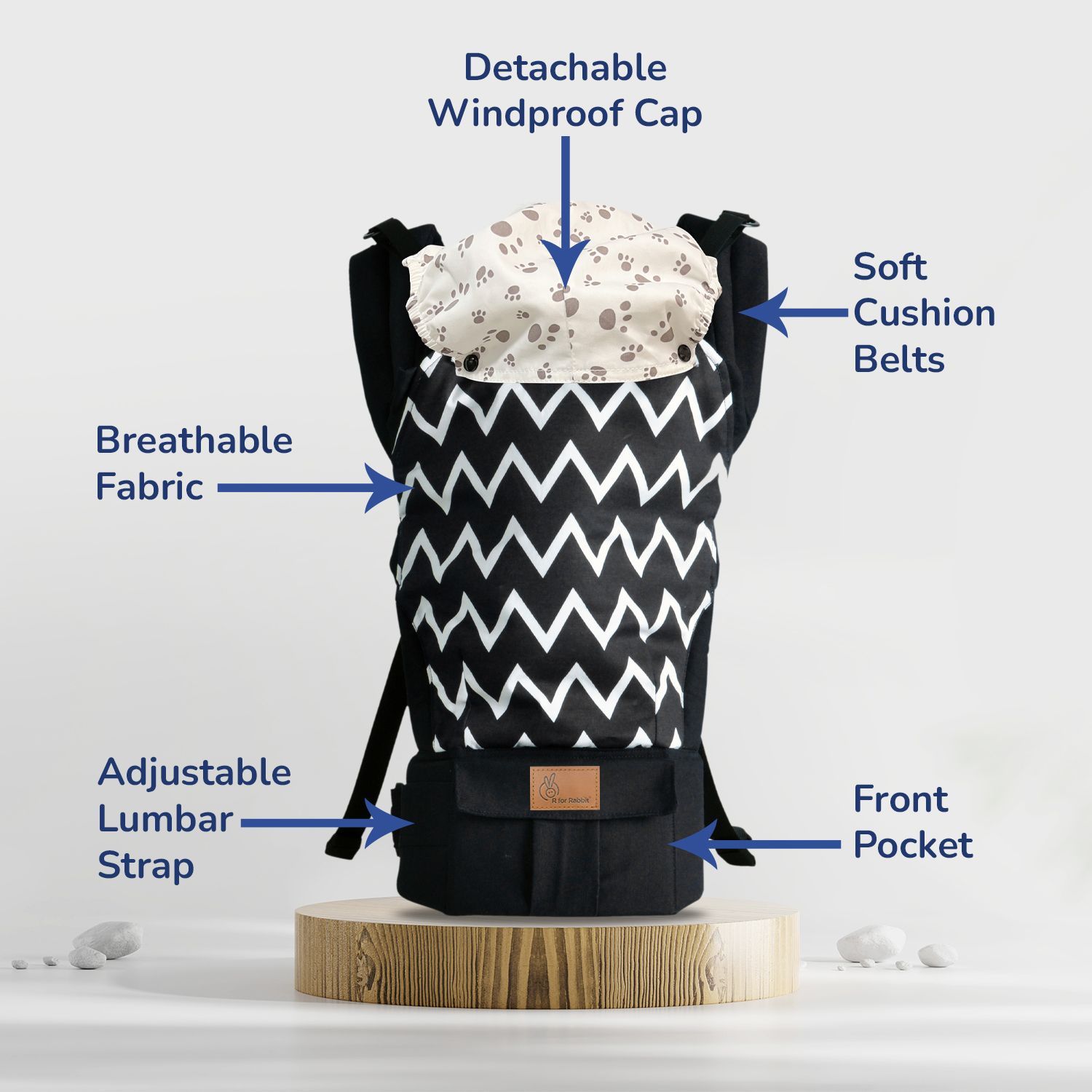 R for Rabbit Hug Me Ergo 2-In-1 Baby Carrier With Ergonomic Support Black