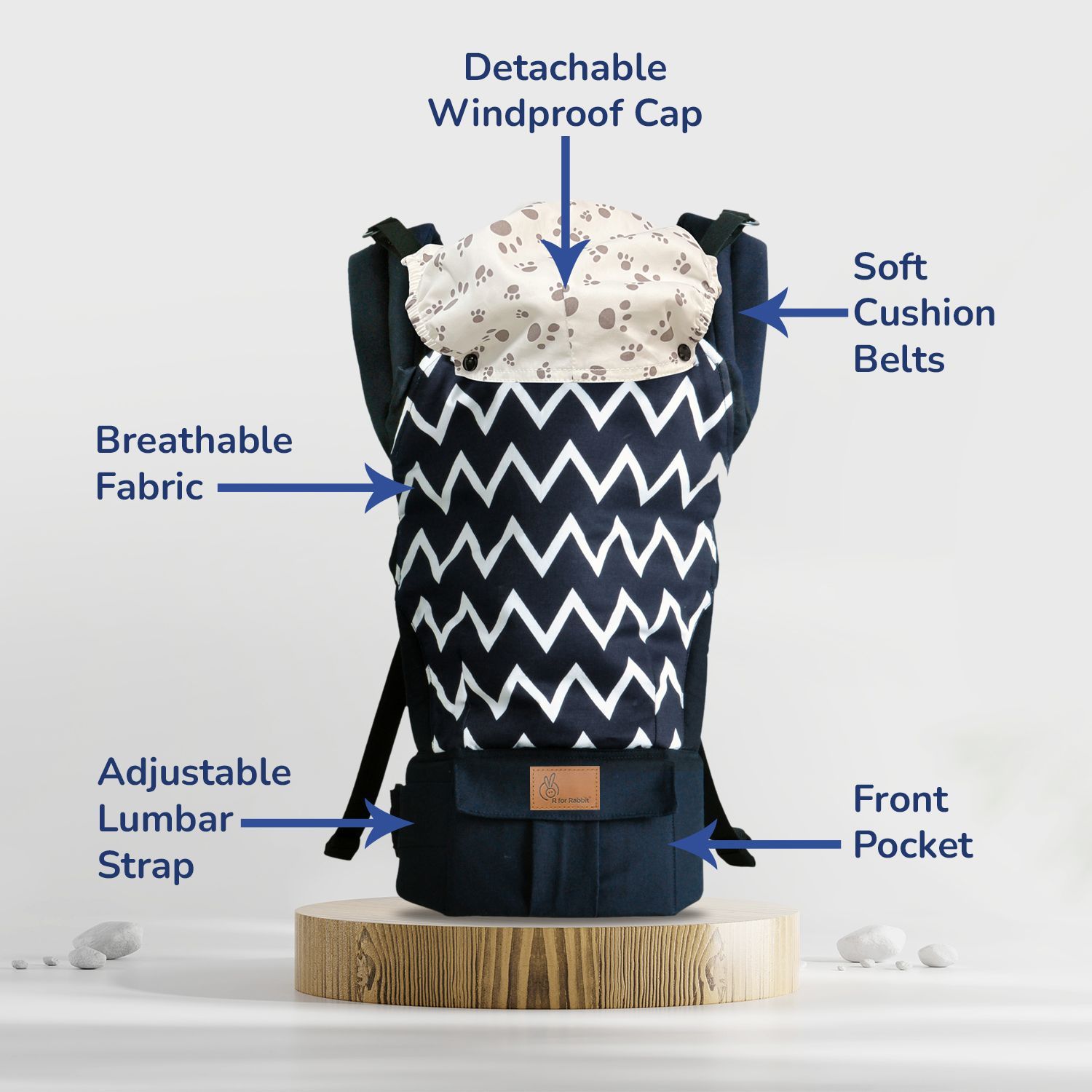 R for Rabbit Hug Me Ergo 2-In-1 Baby Carrier With Ergonomic Support Blue