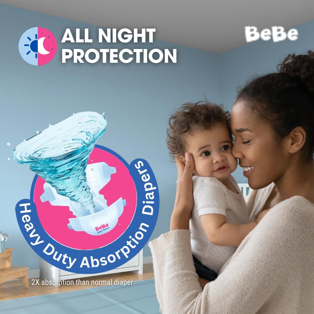 BeBe Baby Diaper Large, 9-14 Kg Triple Leakage Protection & Extra Comfort,(62 Piece)