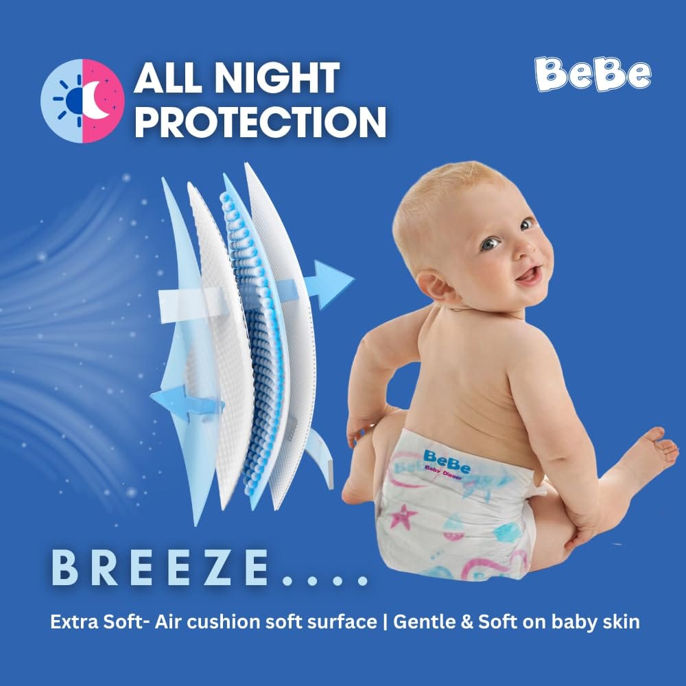 BeBe Baby Diaper Large, 9-14 Kg Triple Leakage Protection & Extra Comfort,(62 Piece)