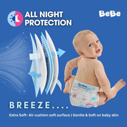 BeBe Baby Diaper Large, 9-14 Kg Triple Leakage Protection & Extra Comfort,(62 Piece)