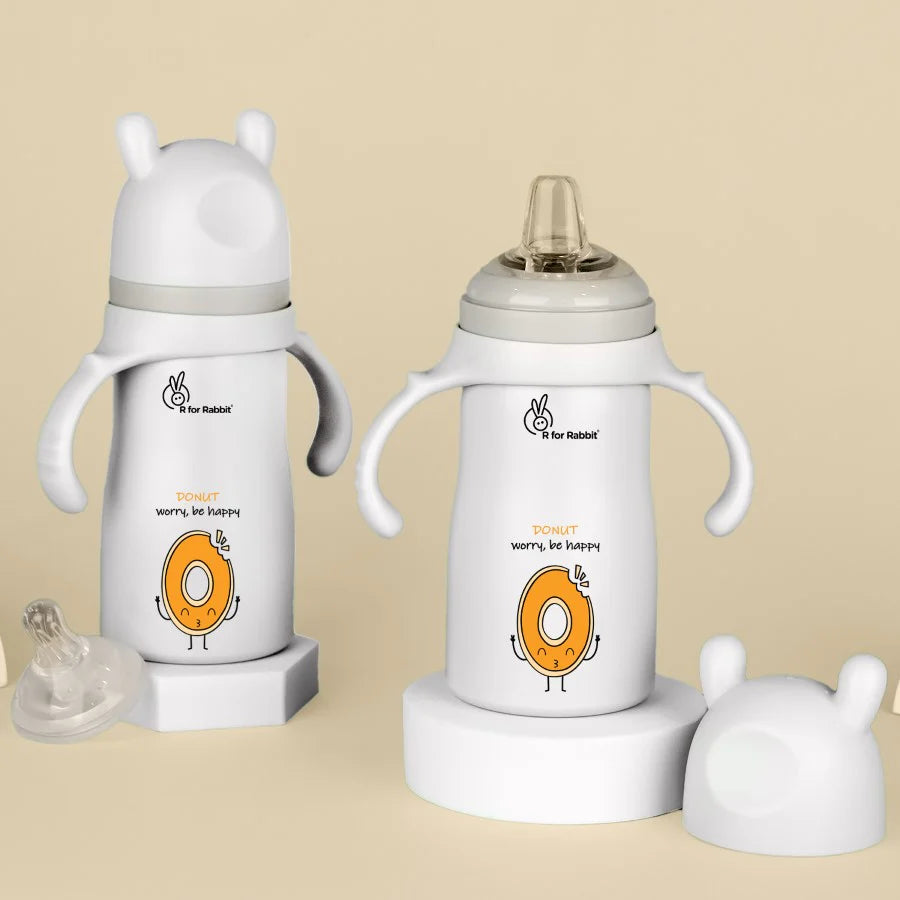 R For Rabbit Steebo Fusion Spout Cup Stainless Steel Bottle For Kids, Leak Proof, Beige