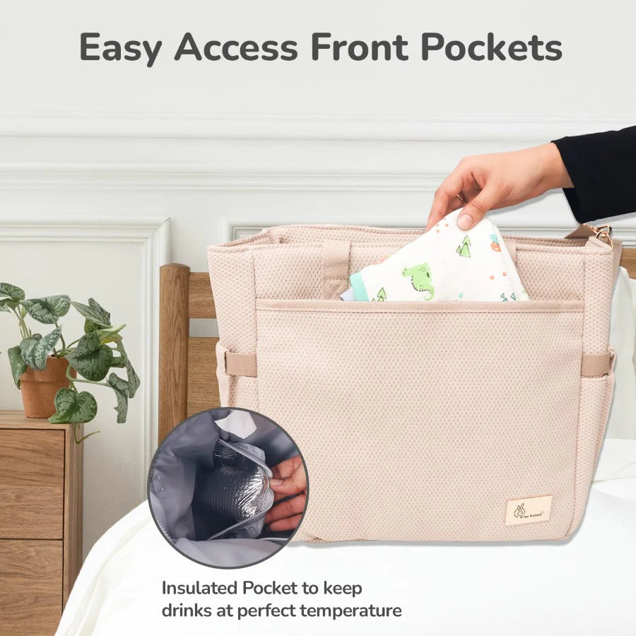 R For Rabbit Caramello Tote Multi Purpose Diaper Bag With Spacious Storage, Beige