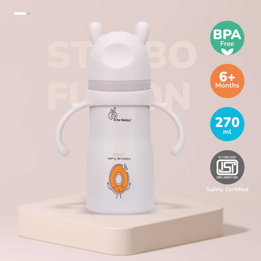 R For Rabbit Steebo Fusion Spout Cup Stainless Steel Bottle For Kids, Leak Proof, Beige