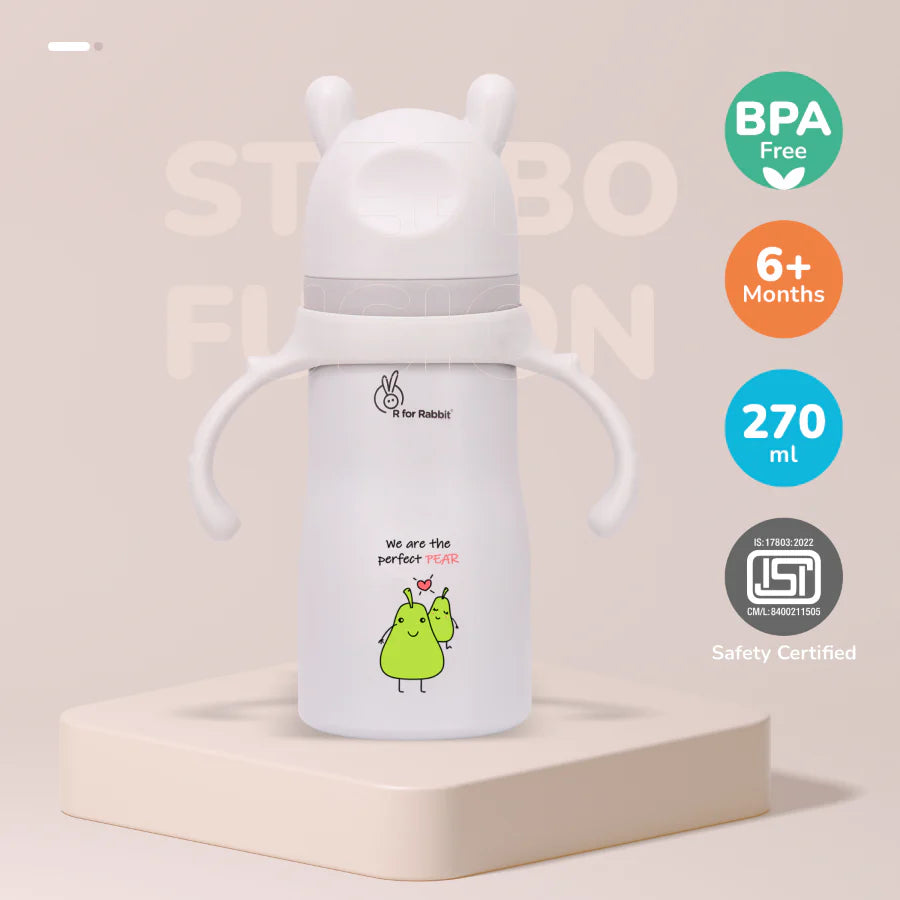 R For Rabbit Steebo Fusion Spout Cup Stainless Steel Bottle For Kids, Leak Proof, Beige-Pear