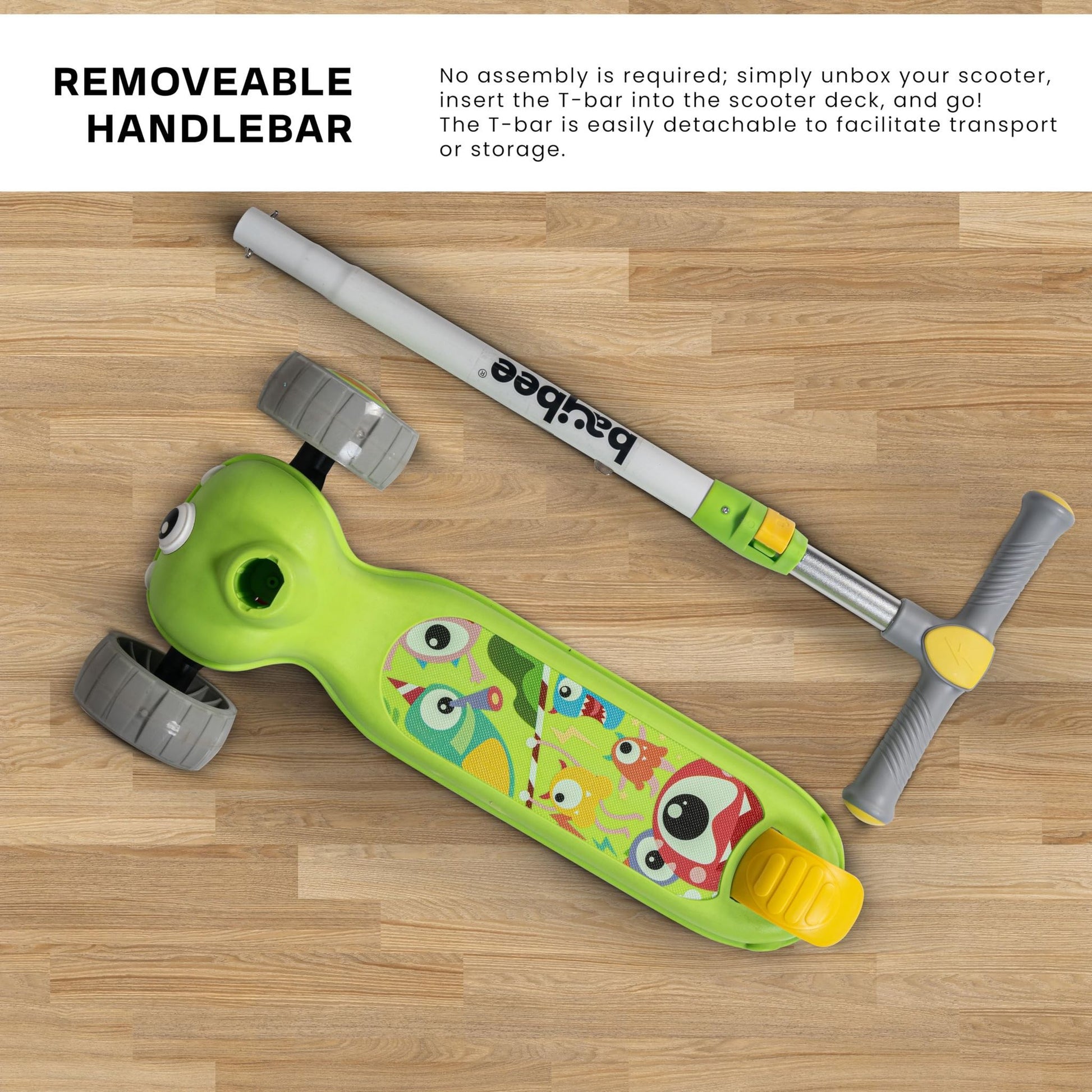 Baybee Maxi Kick Scooter for Kids, 3 Wheel Kids Scooter with 3 Height Adjustable Handle, Skate Scooter with Led PU Wheels & Rear Brake, Runner Scooter for Kids 2 to 10 Years Boys Girls (Green)