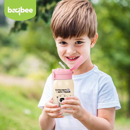 Baybee 2 in 1 PandaPlunge Baby Sipper Bottle with Straw for Kids | Leak Proof Sipper Water Bottle with Carry Pouch & Adjustable Strap | BPA Free & Non-Toxic with 550ml Capacity | Drinking Water Bottle for School Kids Boys Girls (Pink)