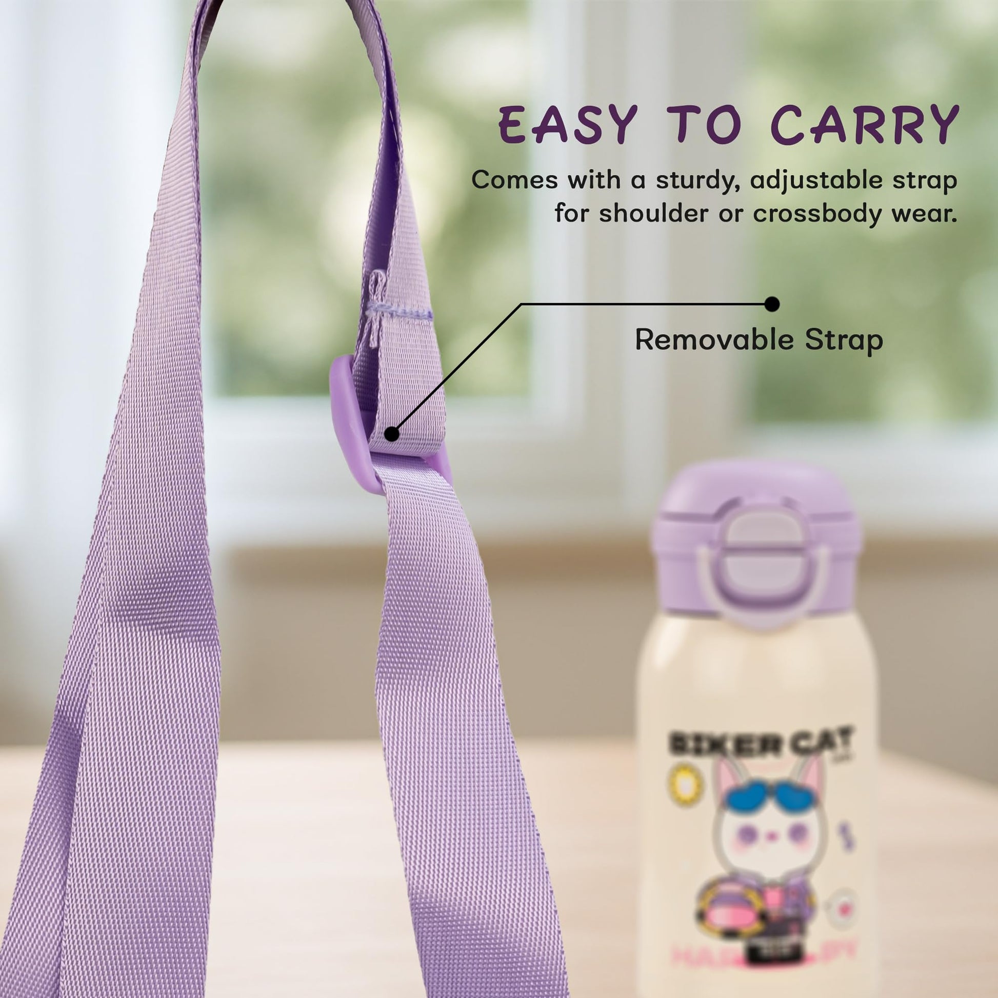 Baybee 2 in 1 PandaPlunge Baby Sipper Bottle with Straw for Kids | Leak Proof Sipper Water Bottle with Carry Pouch & Adjustable Strap | BPA Free & Non-Toxic with 550ml Capacity | Drinking Water Bottle for School Kids Boys Girls (Purple)