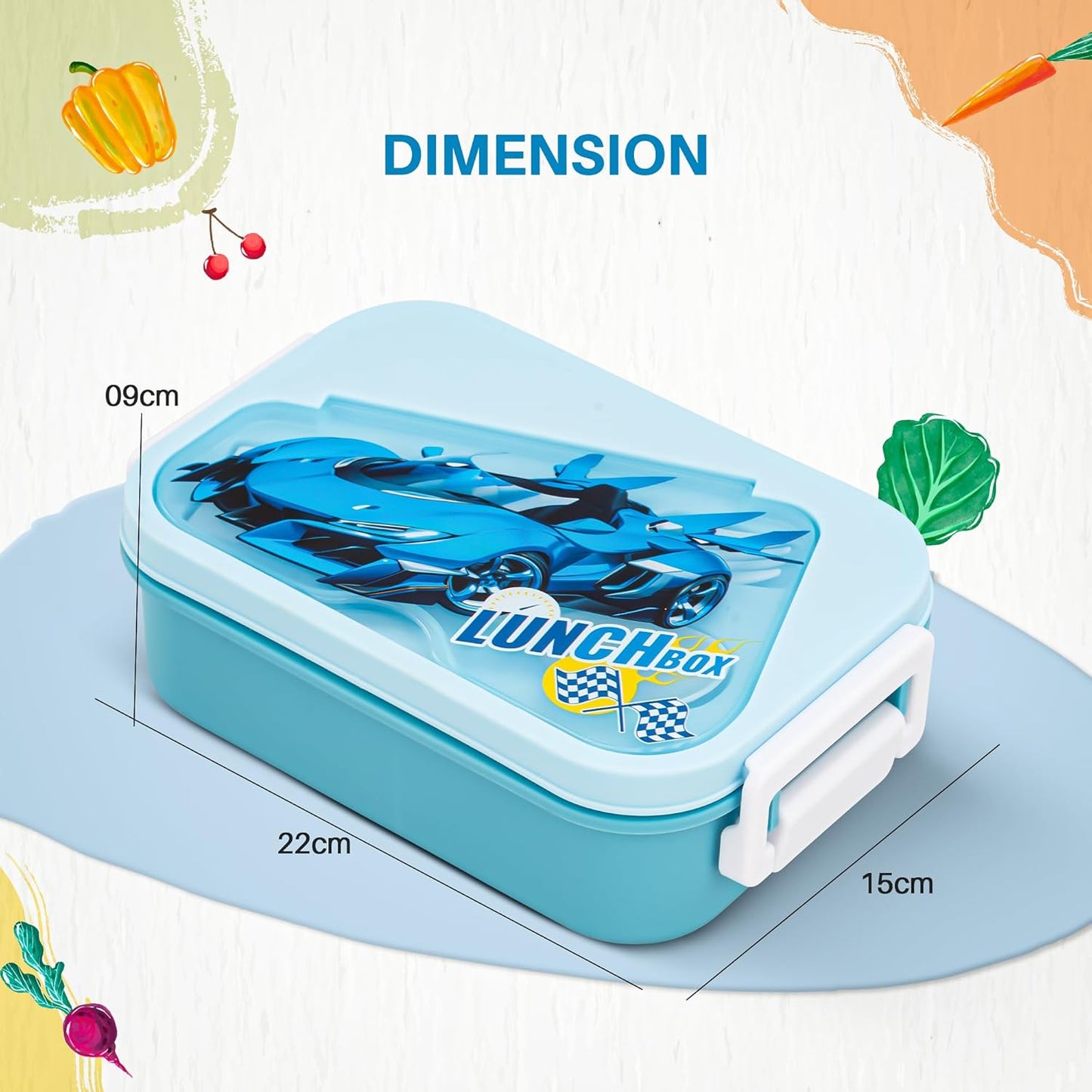 BAYBEE Zigzo Kids Lunch Box 900ml with Spoon & Fork | BPA -Free, Food Grade Bento Box with Lock Lid, Removable Inner Container | Freezer & Dishwasher Safe Tiffin Box for School Boys Girls (Blue)