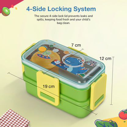 Baybee Premium Stainless Steel Lunch Box for Kids & Adults | BPA-Free Stackable Lunchbox with 2 Box (500ml+500ml) & 80ml Sauce Container, Leak Proof 4-Side Lock | Hot Microwave Safe Tiffin Box (Green)