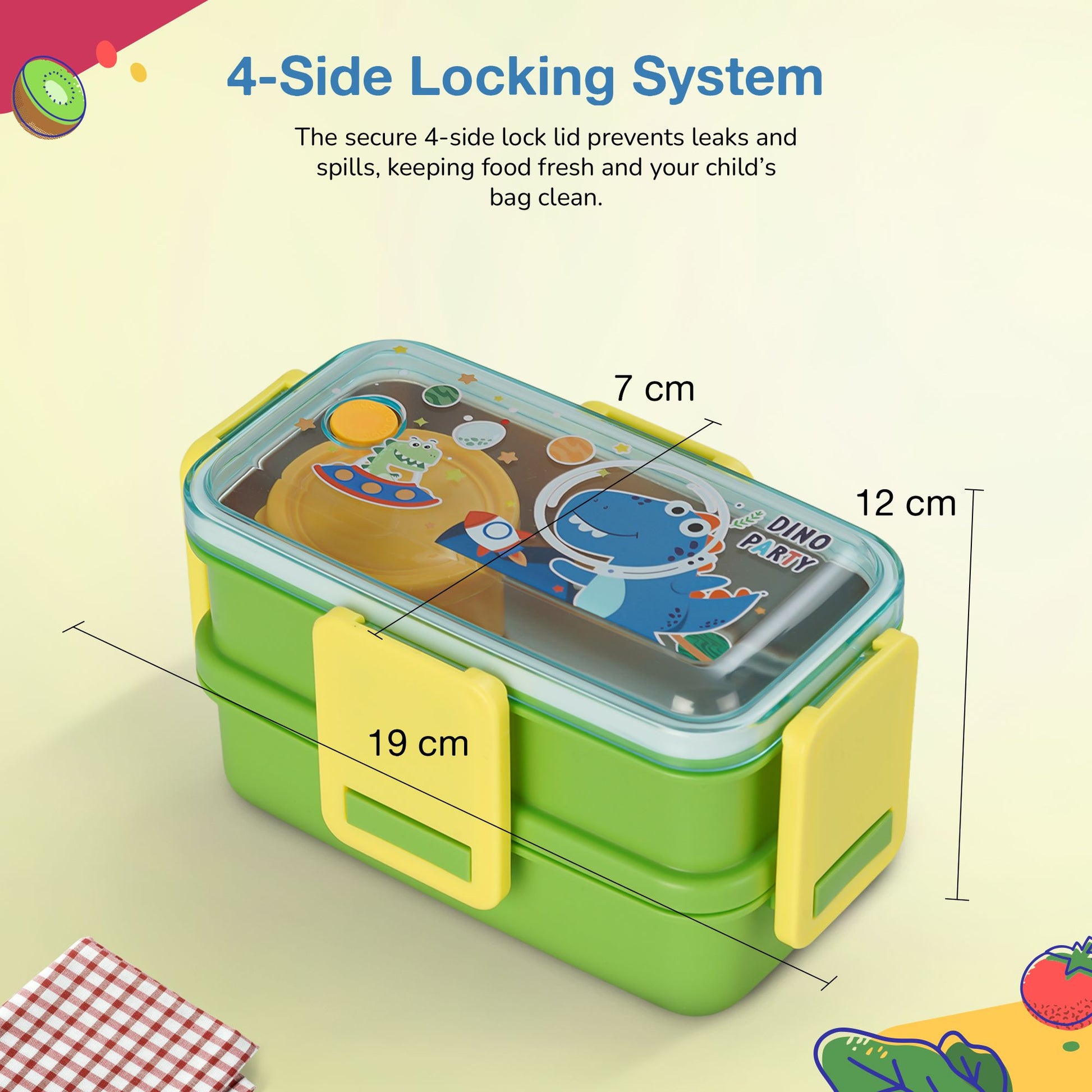 Baybee Premium Stainless Steel Lunch Box for Kids & Adults | BPA-Free Stackable Lunchbox with 2 Box (500ml+500ml) & 80ml Sauce Container, Leak Proof 4-Side Lock | Hot Microwave Safe Tiffin Box (Green)