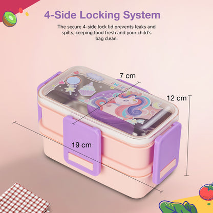 BAYBEE Premium Stainless Steel Lunch Box for Kids & Adults | BPA-Free Stackable Lunchbox with 2 Box (500ml+500ml) & 80ml Sauce Container, Leak Proof 4-Side Lock | Hot Microwave Safe Tiffin Box (Pink)