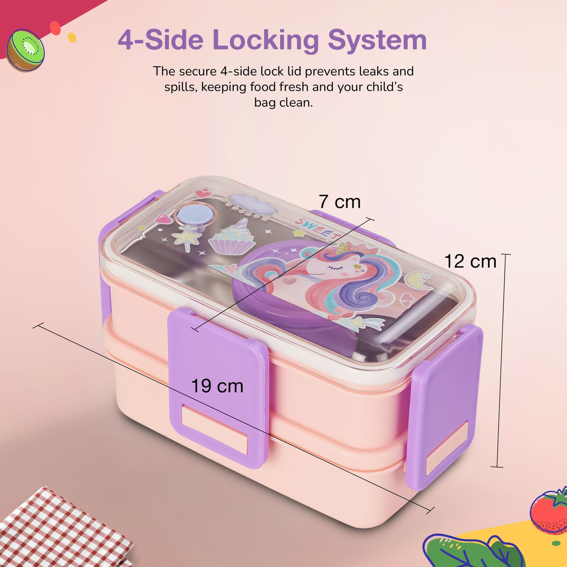 BAYBEE Premium Stainless Steel Lunch Box for Kids & Adults | BPA-Free Stackable Lunchbox with 2 Box (500ml+500ml) & 80ml Sauce Container, Leak Proof 4-Side Lock | Hot Microwave Safe Tiffin Box (Pink)