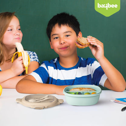 BAYBEE Lunch Box for Kids 3 Compartment with Spoon & Fork | BPA Free Food Grade Leak Proof Tiffin Box for School, Office, College | Hot Microwave & Dishwasher Safe Lunchbox Kids, Adults 1100ml (Blue)