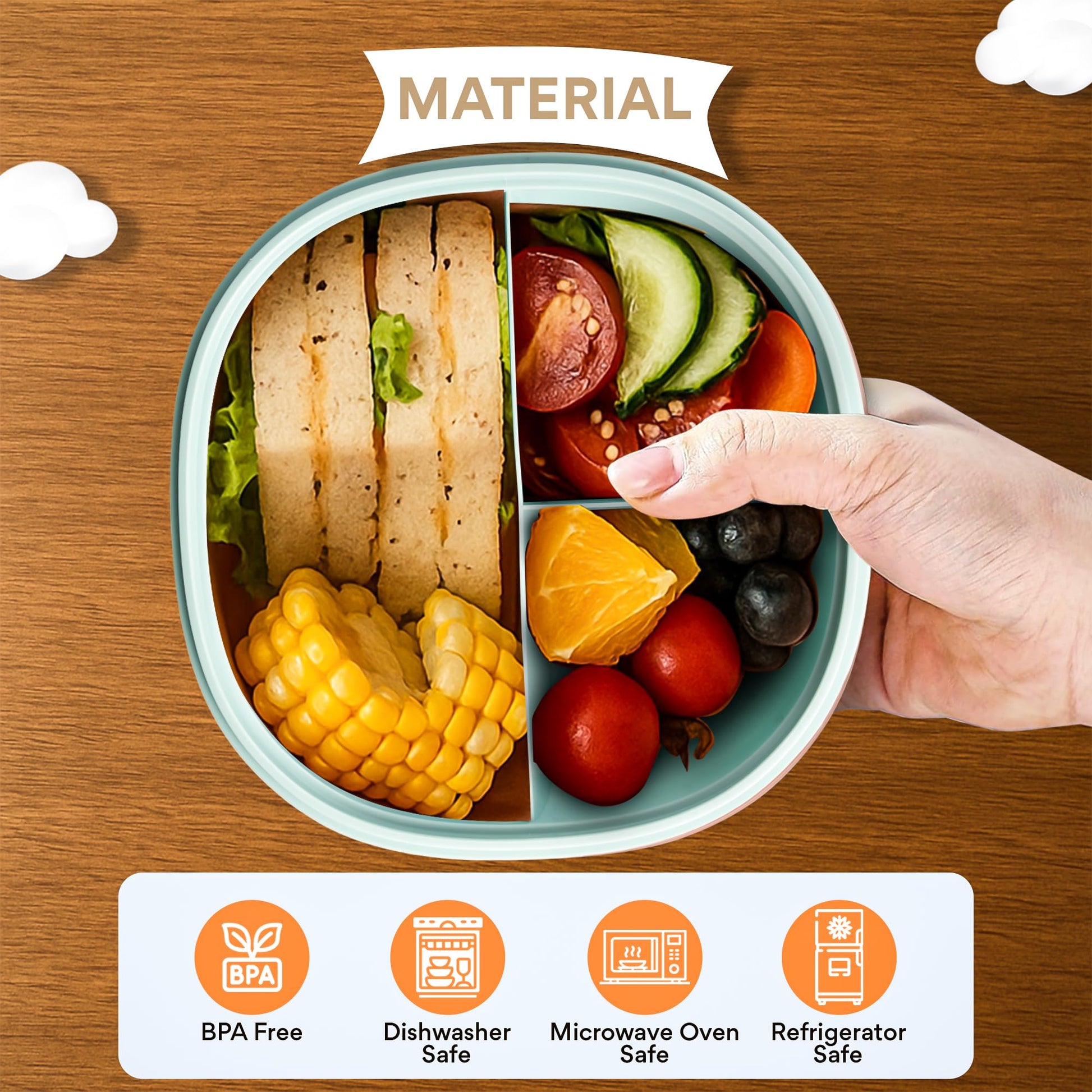 BAYBEE Lunch Box for Kids 3 Compartment with Spoon & Fork | BPA Free Food Grade Leak Proof Tiffin Box for School, Office, College | Hot Microwave & Dishwasher Safe Lunchbox Kids, Adults 1100ml (Blue)