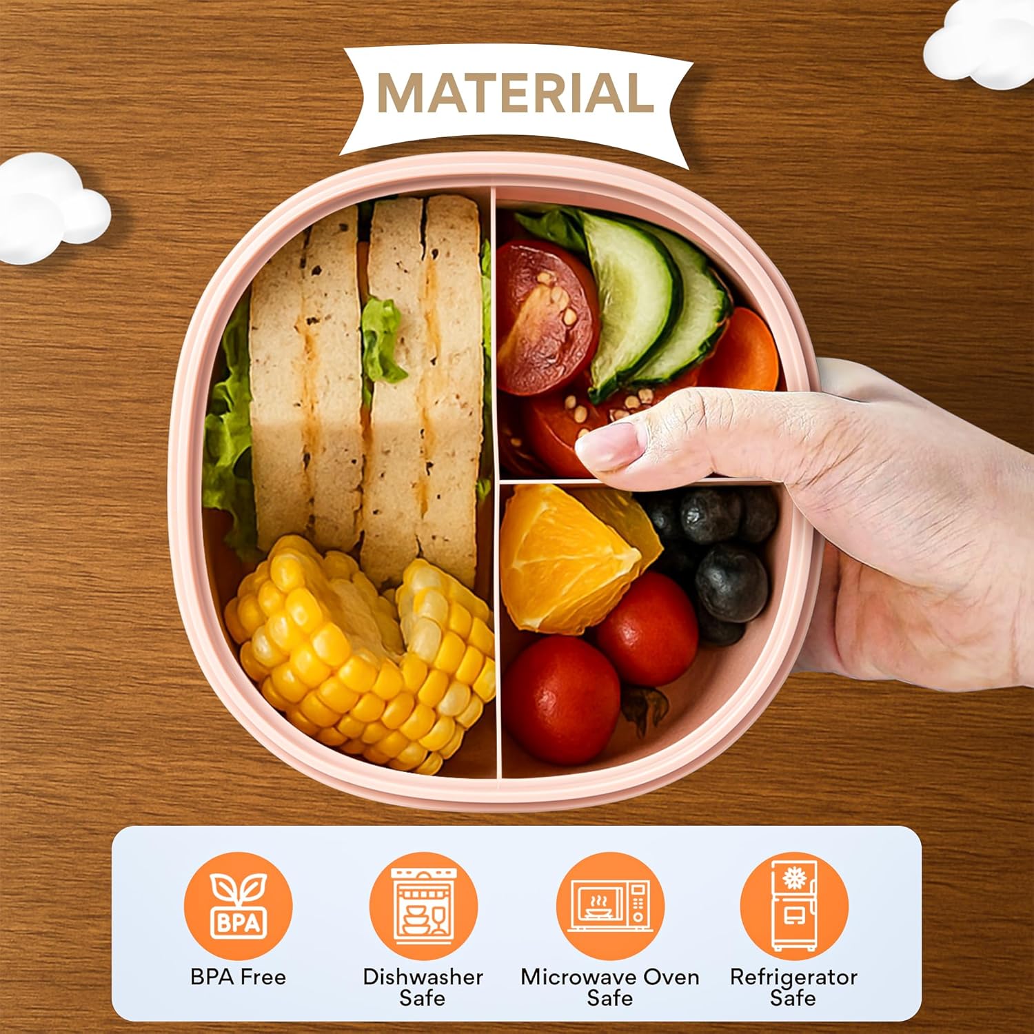 BAYBEE Lunch Box for Kids 3 Compartment with Spoon & Fork | BPA Free Food Grade Leak Proof Tiffin Box for School, Office, College | Hot Microwave & Dishwasher Safe Lunchbox Kids, Adults 1100ml (Pink)