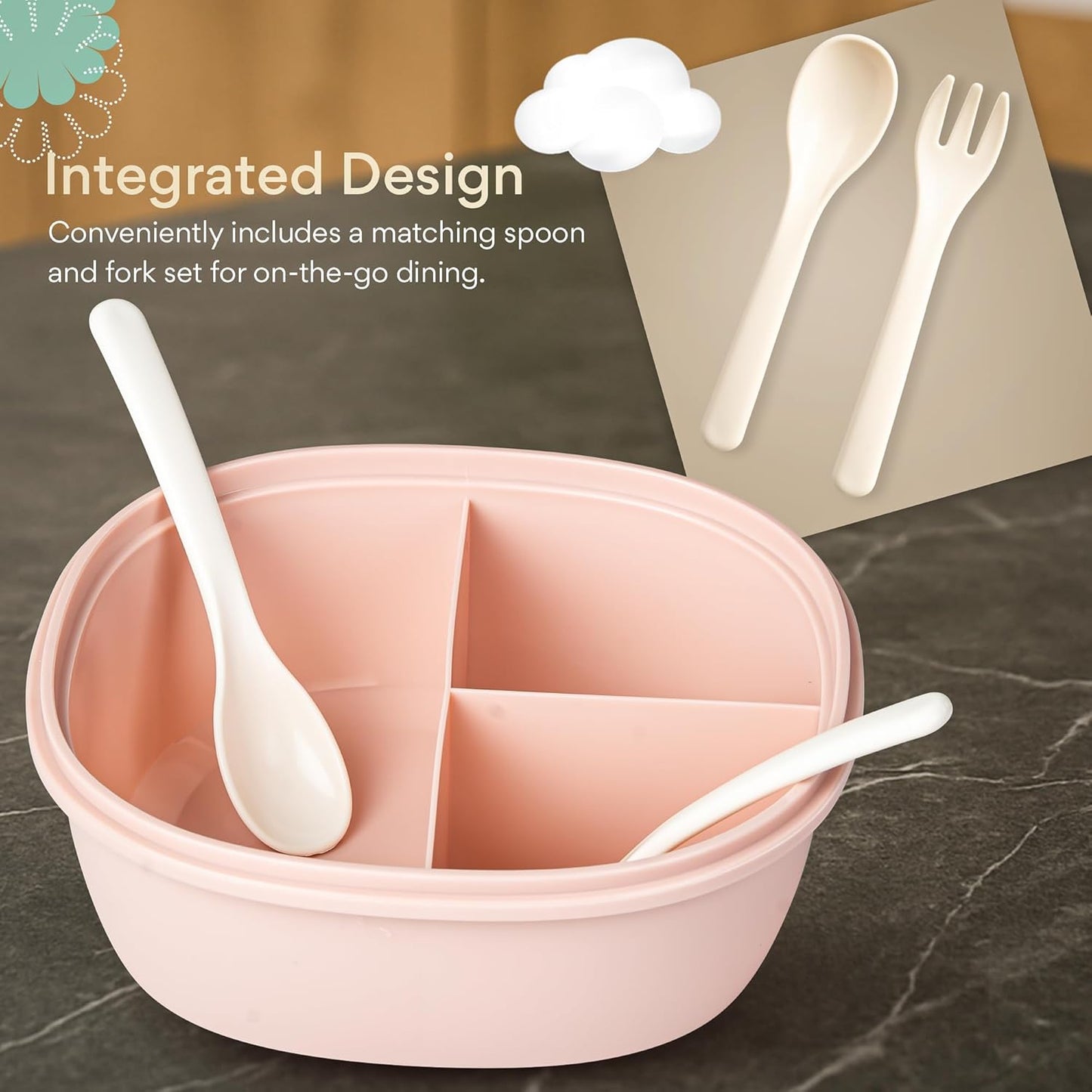 BAYBEE Lunch Box for Kids 3 Compartment with Spoon & Fork | BPA Free Food Grade Leak Proof Tiffin Box for School, Office, College | Hot Microwave & Dishwasher Safe Lunchbox Kids, Adults 1100ml (Pink)
