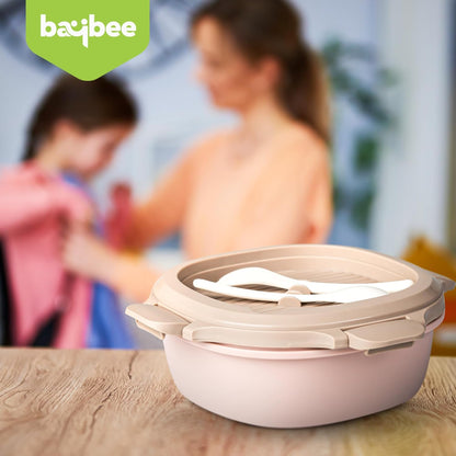BAYBEE Lunch Box for Kids 3 Compartment with Spoon & Fork | BPA Free Food Grade Leak Proof Tiffin Box for School, Office, College | Hot Microwave & Dishwasher Safe Lunchbox Kids, Adults 1100ml (Pink)