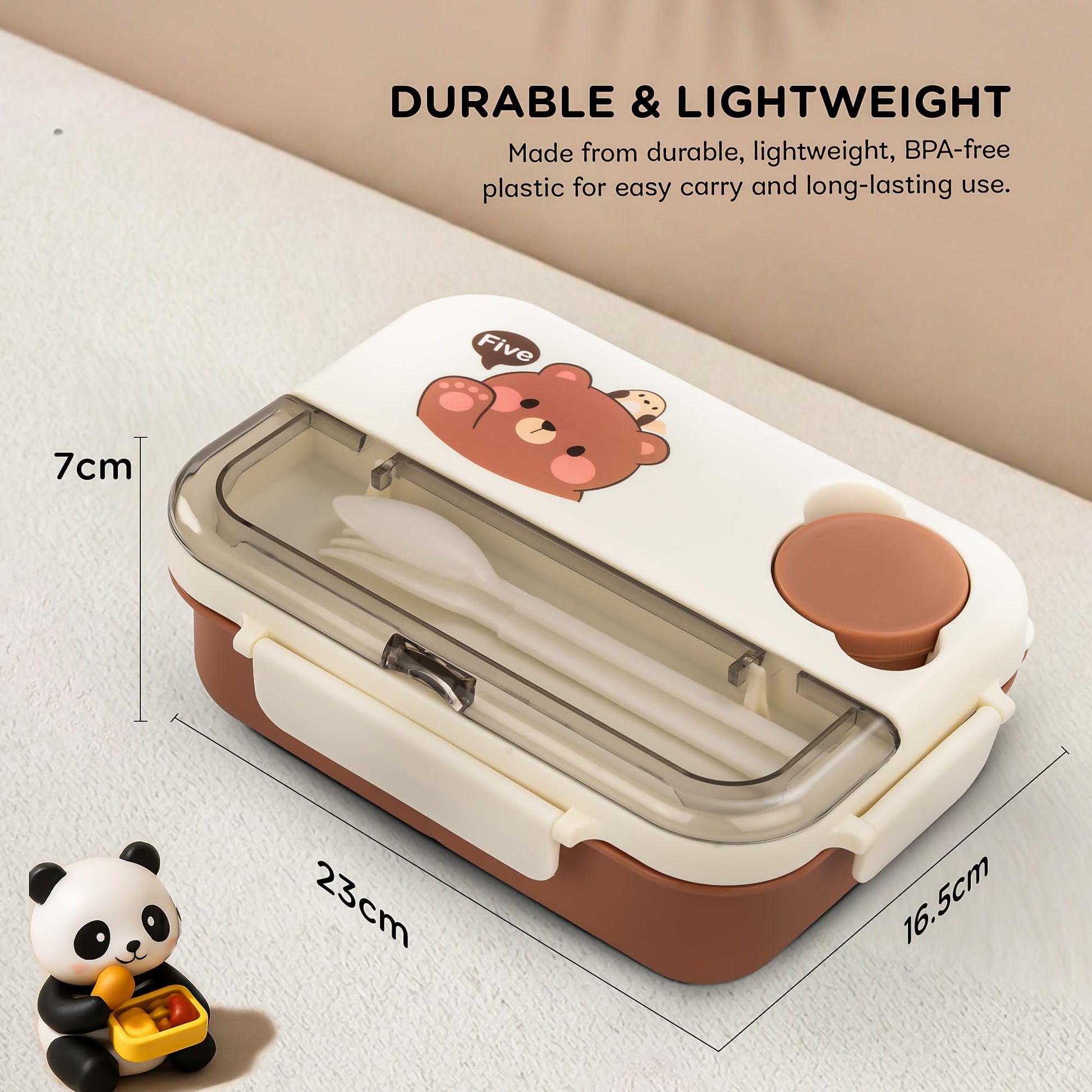 BAYBEE Bentozo Kids Lunch Box 900ml Stainless Steel Lunch Box for School, College & Office | Leak Proof Tiffin Box for Kids, Men & Women | Hot Food Container 3 Partition Box with Spoon & Fork (Brown)