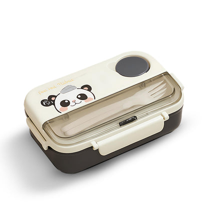 BAYBEE Bentozo Kids Lunch Box 900ml Stainless Steel Lunch Box for School, College & Office | Leak Proof Tiffin Box for Kids, Men & Women | Hot Food Container 3 Partition Box with Spoon & Fork (Black)