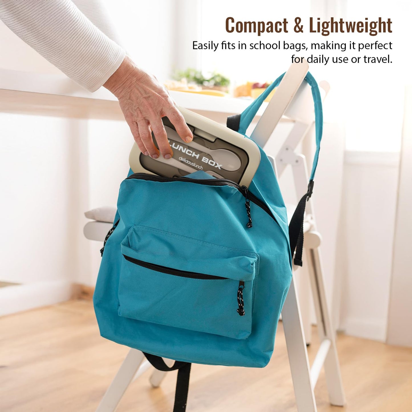 BAYBEE Kids Lunch Box 800ml | Leak-Proof & Microwave Safe 4-Side Lock BPA-Free Tiffin Box | Detachable Stainless Steel Plate, Spoon & Fork Included | Durable Lunch Box for School & Office (Beige)
