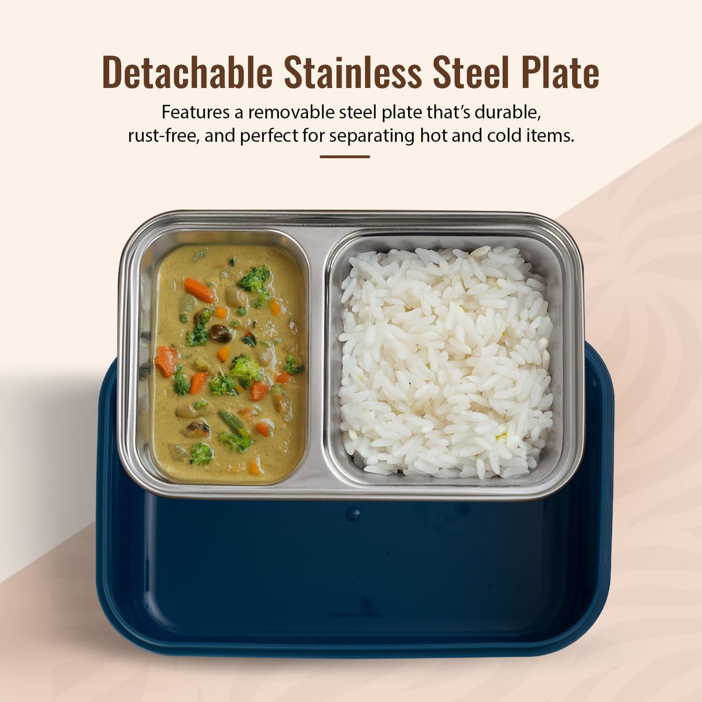 BAYBEE Kids Lunch Box 800ml | Leak-Proof & Microwave Safe 4-Side Lock BPA-Free Tiffin Box | Detachable Stainless Steel Plate, Spoon & Fork Included | Durable Lunch Box for School & Office (Blue)
