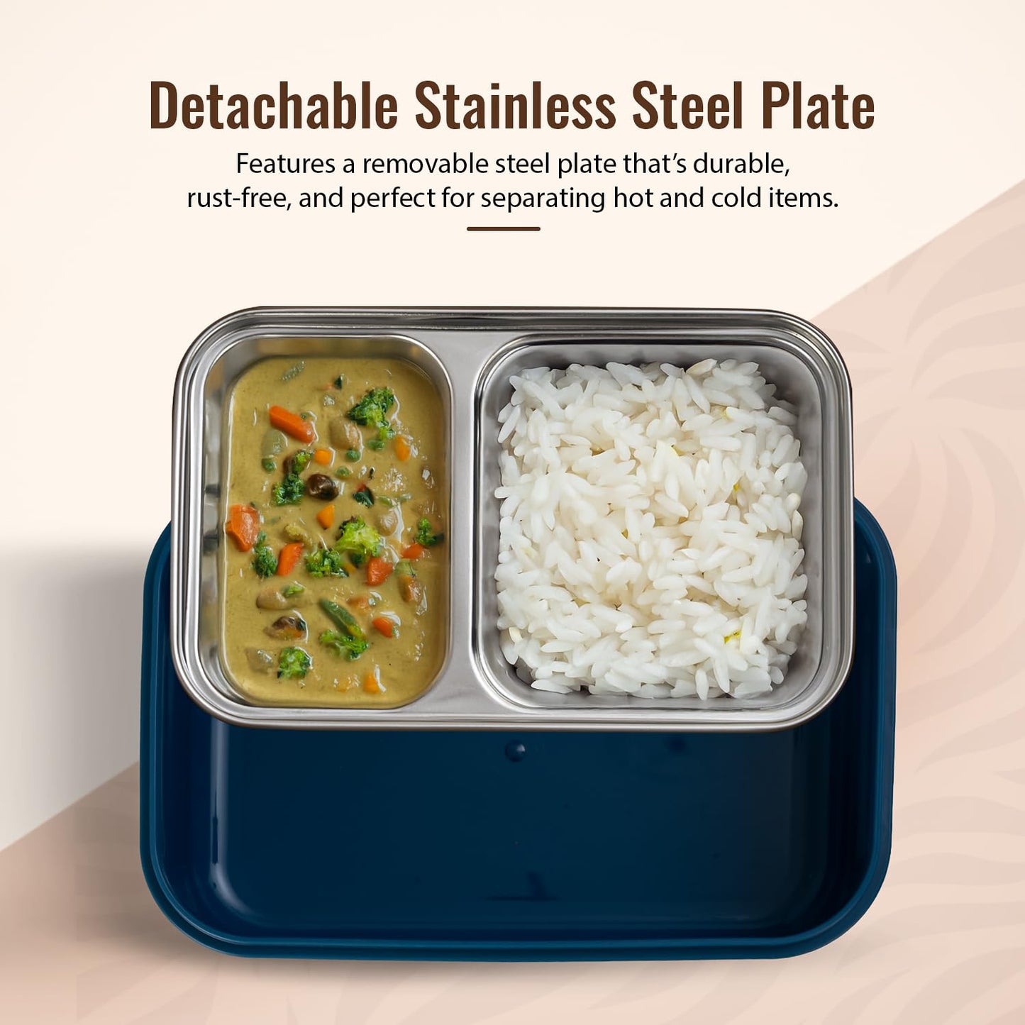 BAYBEE Kids Lunch Box 800ml | Leak-Proof & Microwave Safe 4-Side Lock BPA-Free Tiffin Box | Detachable Stainless Steel Plate, Spoon & Fork Included | Durable Lunch Box for School & Office (Red)