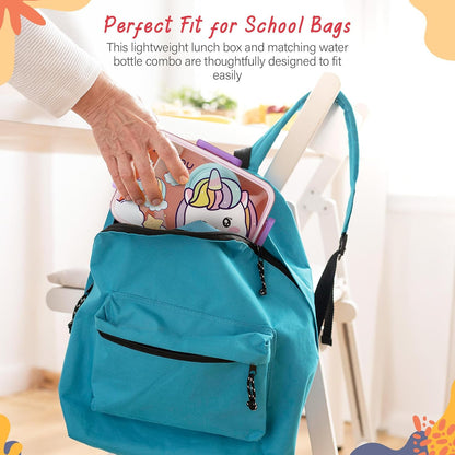 Baybee Astrobit Kids Lunch Box 600ml With Spoon | Cute Unicorn Design Leak-Proof Tiffin Box with 2 Compartments & Sauce Container | BPA-Free Durable Lunchbox for School, Travel,Snacks & Meals (Purple)