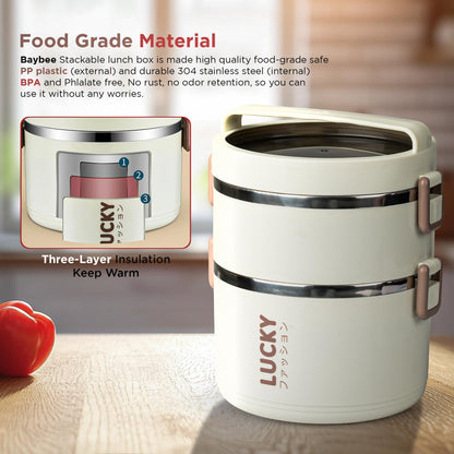 BAYBEE Lucky Lunch Box for Kids & Adults | Stainless Steel Lunch Box for Kids, Men & Women | Leak Proof Tiffin Box for School,College & Office | Hot Microwave Safe Food Container with 3 Boxes, 1700ml