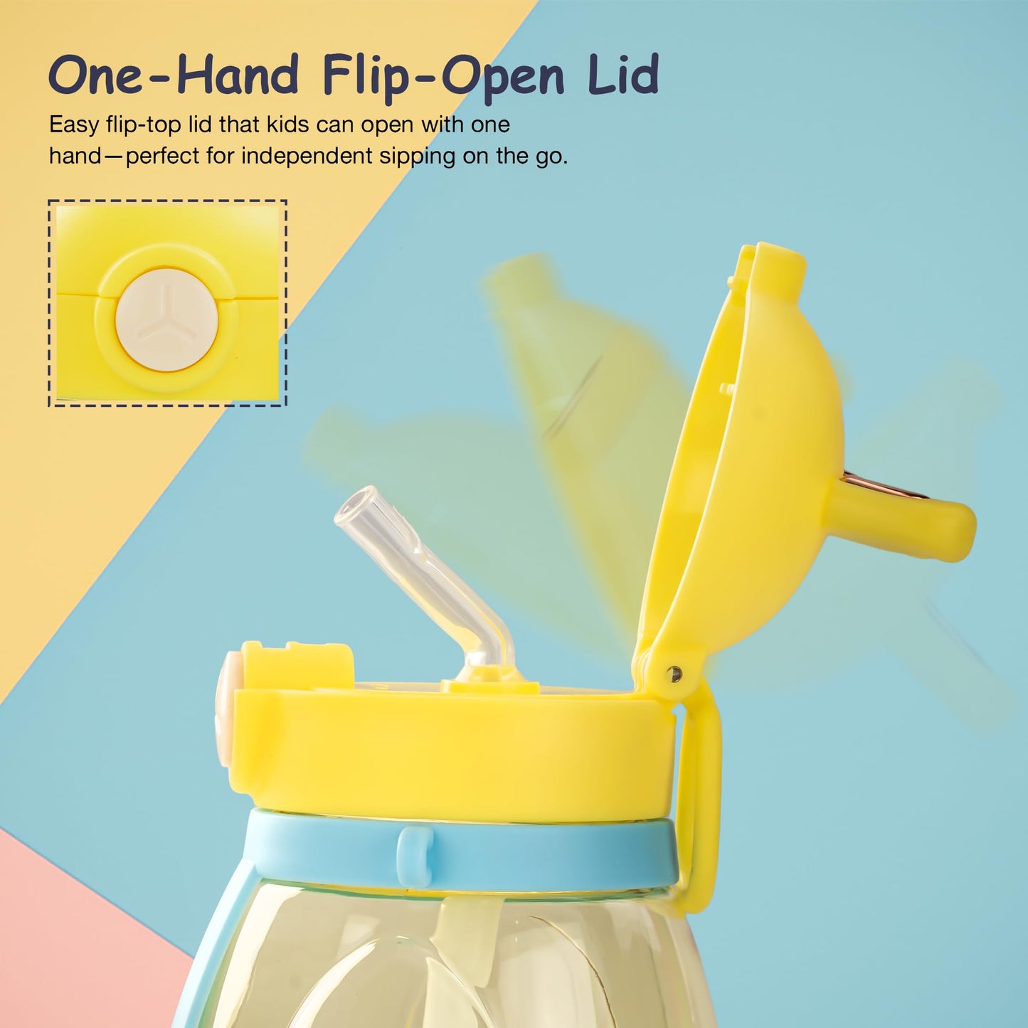 Baybee Lovely Bunnies Kids Water Bottle 600ml | BPA Free & Leakproof Safe Sipper Bottle with Straw | Cute Rabbit Design Smooth Sipping with Handle & Strap, Flip Lid for School Kids & Babys (Yellow)