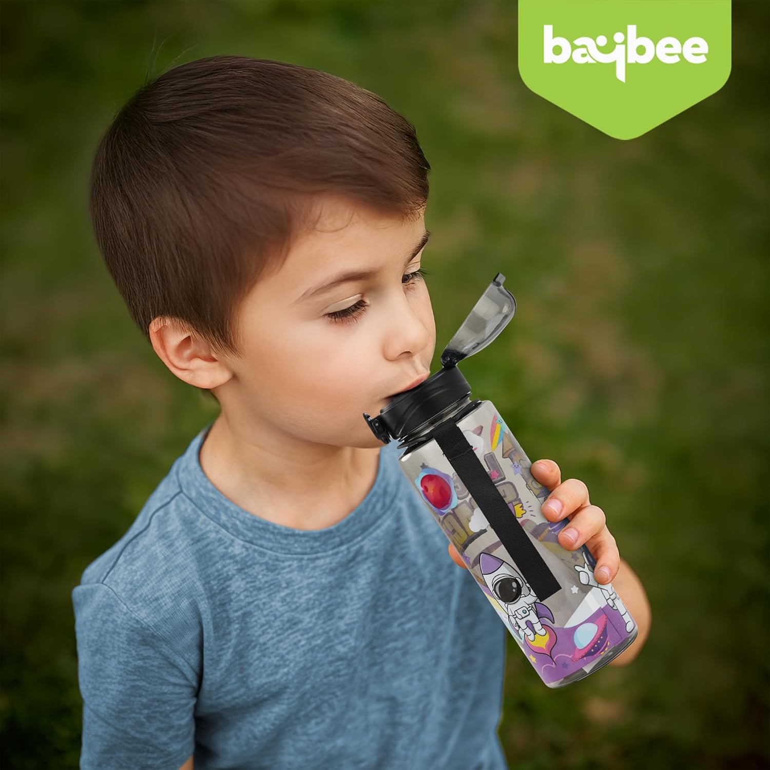 BAYBEE Space 700ml Sipper Bottle for Kids, Anti-Spill Sippy Water Bottle- BPA Free |Sippy Cup, Baby Bottle Sippers | Sipper Water Bottle for Kids Infants & Toddlers 6 Months to 9 Years (Black)