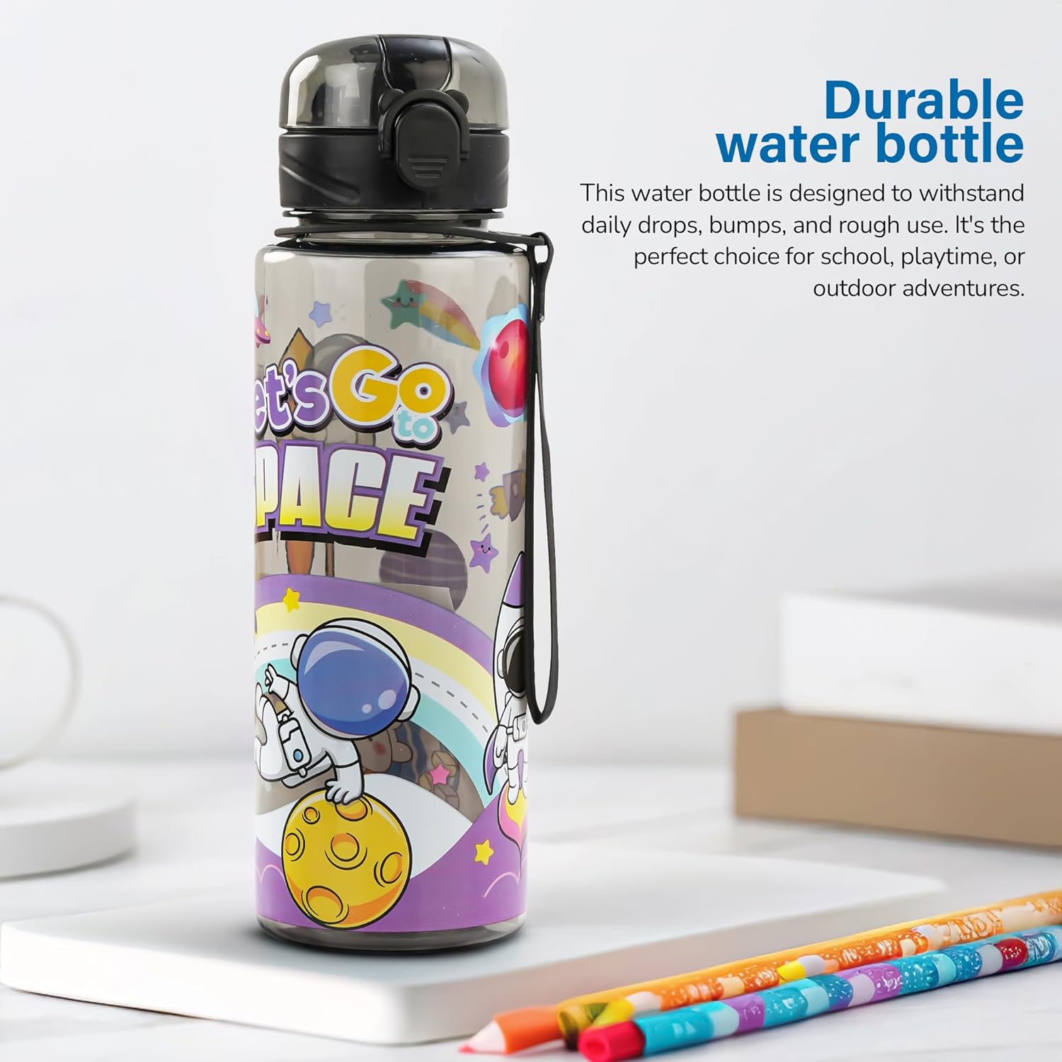 BAYBEE Space 700ml Sipper Bottle for Kids, Anti-Spill Sippy Water Bottle- BPA Free |Sippy Cup, Baby Bottle Sippers | Sipper Water Bottle for Kids Infants & Toddlers 6 Months to 9 Years (Black)