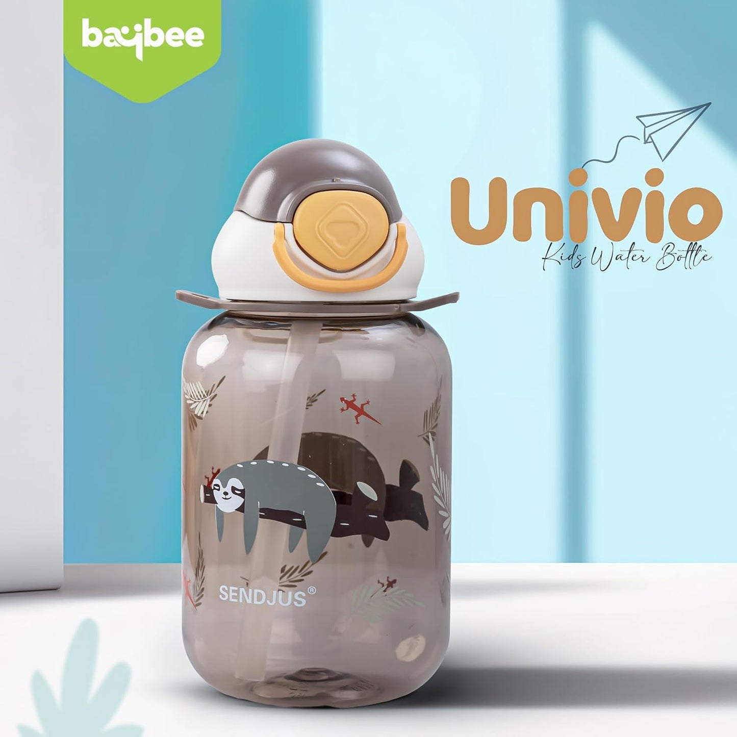 Baybee Univio Baby Sipper Bottle for Kids | Drinking Water Bottle for School Kids with Soft Silicone Straw & Adjustable Strap | Leak Proof BPA-Free 750ml Sippy Water Bottle for Kids,Boys Girls (Brown)