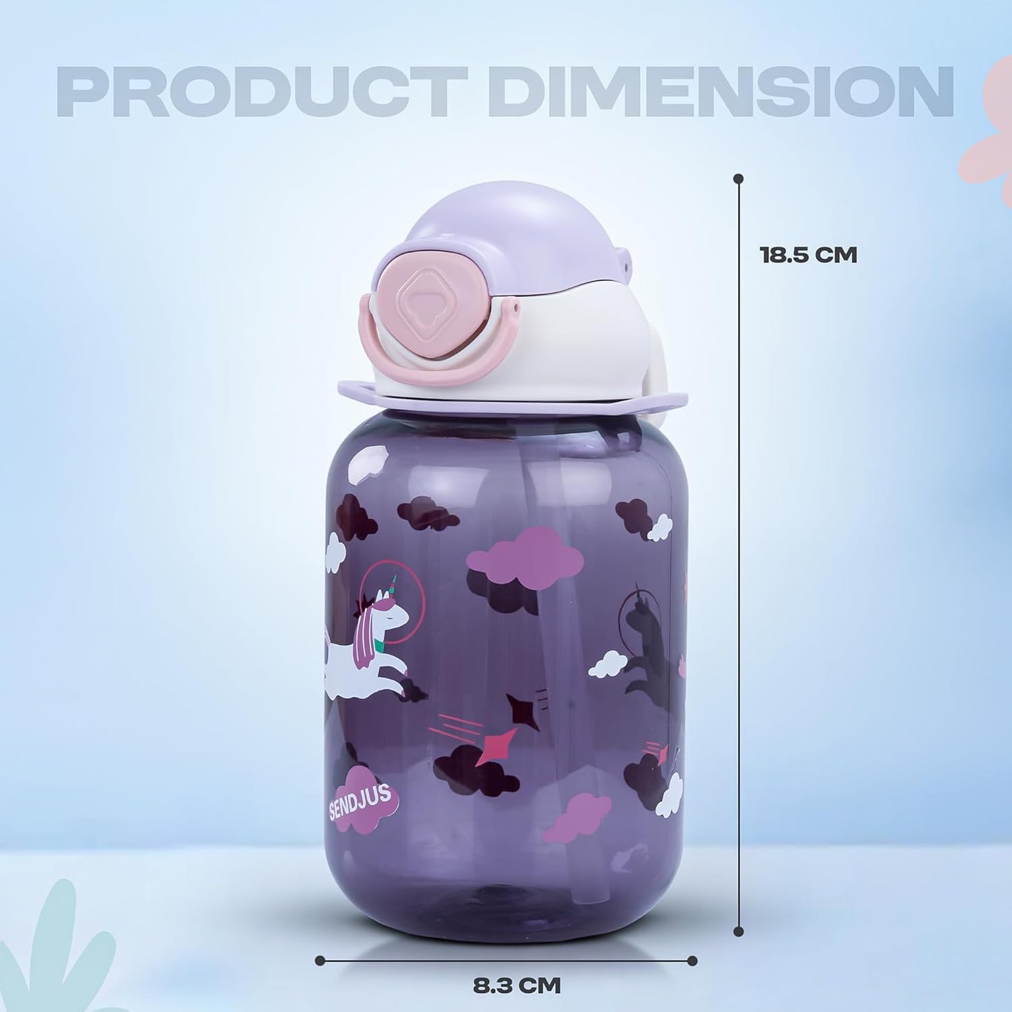 Baybee Univio Baby Sipper Bottle for Kids | Drinking Water Bottle for School Kids with Soft Silicone Straw & Adjustable Strap | Leak Proof BPA-Free 750ml Sippy Water Bottle for Kids,Boys Girls(Purple)
