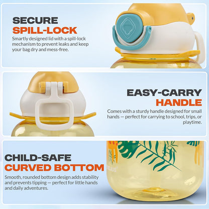 Baybee Univio Baby Sipper Bottle for Kids | Drinking Water Bottle for School Kids with Soft Silicone Straw & Adjustable Strap | Leak Proof BPA-Free 750ml Sippy Water Bottle for Kids,Boys Girls(Yellow)