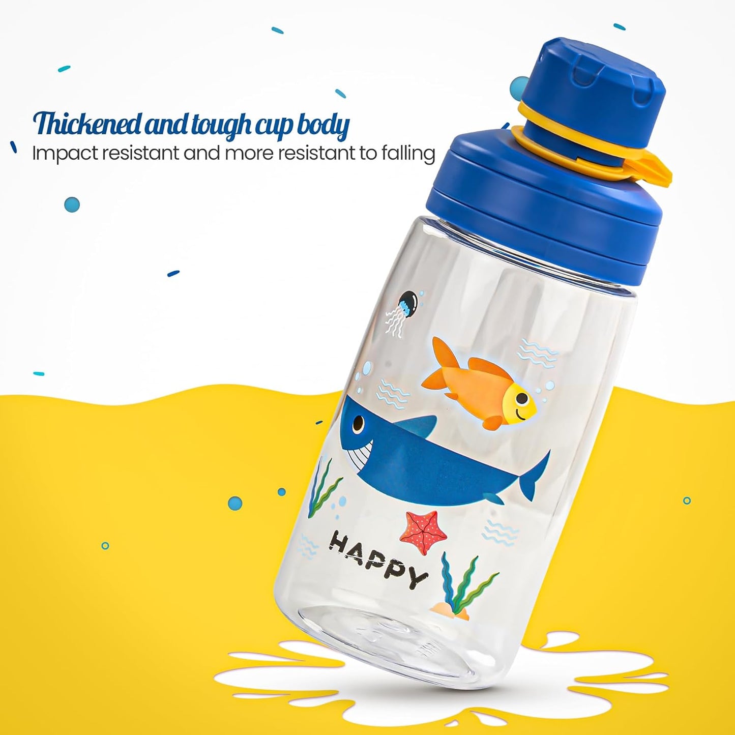 BAYBEE Joy Baby Sipper Water Bottle for Kids | Spill-Proof & BPA Free Safe Sippy Water Bottle 480ml for Kids 6+ Months | Drinking Training Sipper Bottle for School Kids & Toddlers, Boys Girls (Blue)