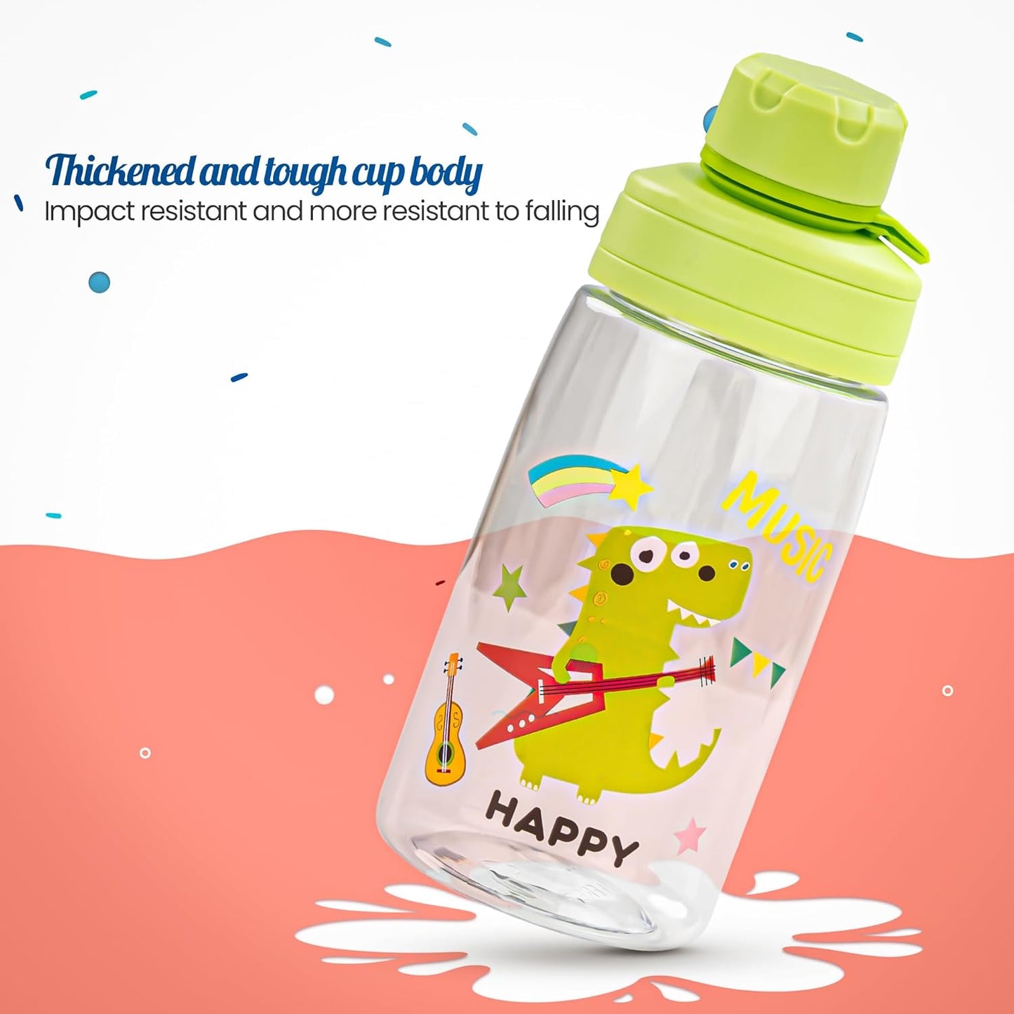 BAYBEE Joy Baby Sipper Water Bottle for Kids | Spill-Proof & BPA Free Safe Sippy Water Bottle 480ml for Kids 6+ Months | Drinking Training Sipper Bottle for School Kids & Toddlers, Boys Girls (Green)