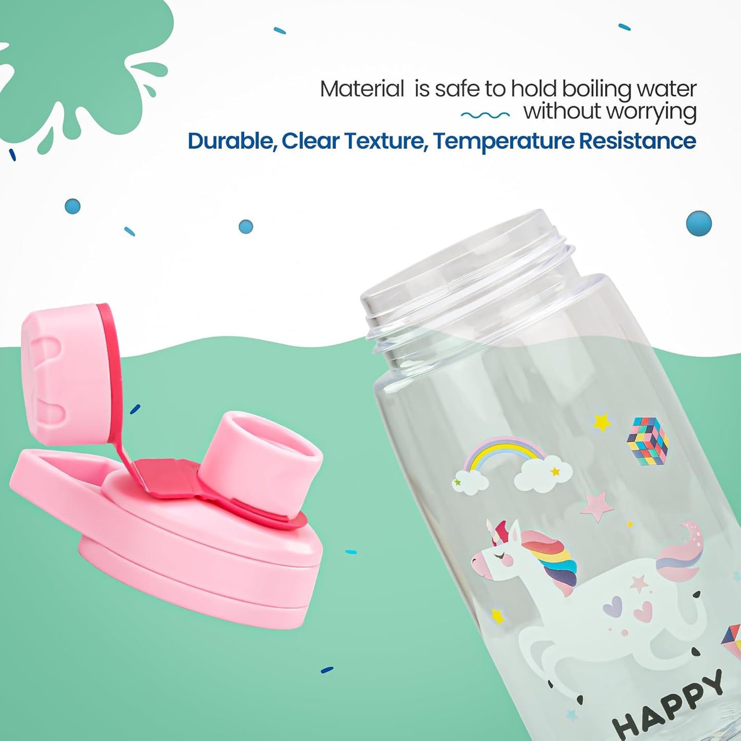 BAYBEE Joy Baby Sipper Water Bottle for Kids | Spill-Proof & BPA Free Safe Sippy Water Bottle 480ml for Kids 6+ Months | Drinking Training Sipper Bottle for School Kids & Toddlers, Boys Girls (Pink)