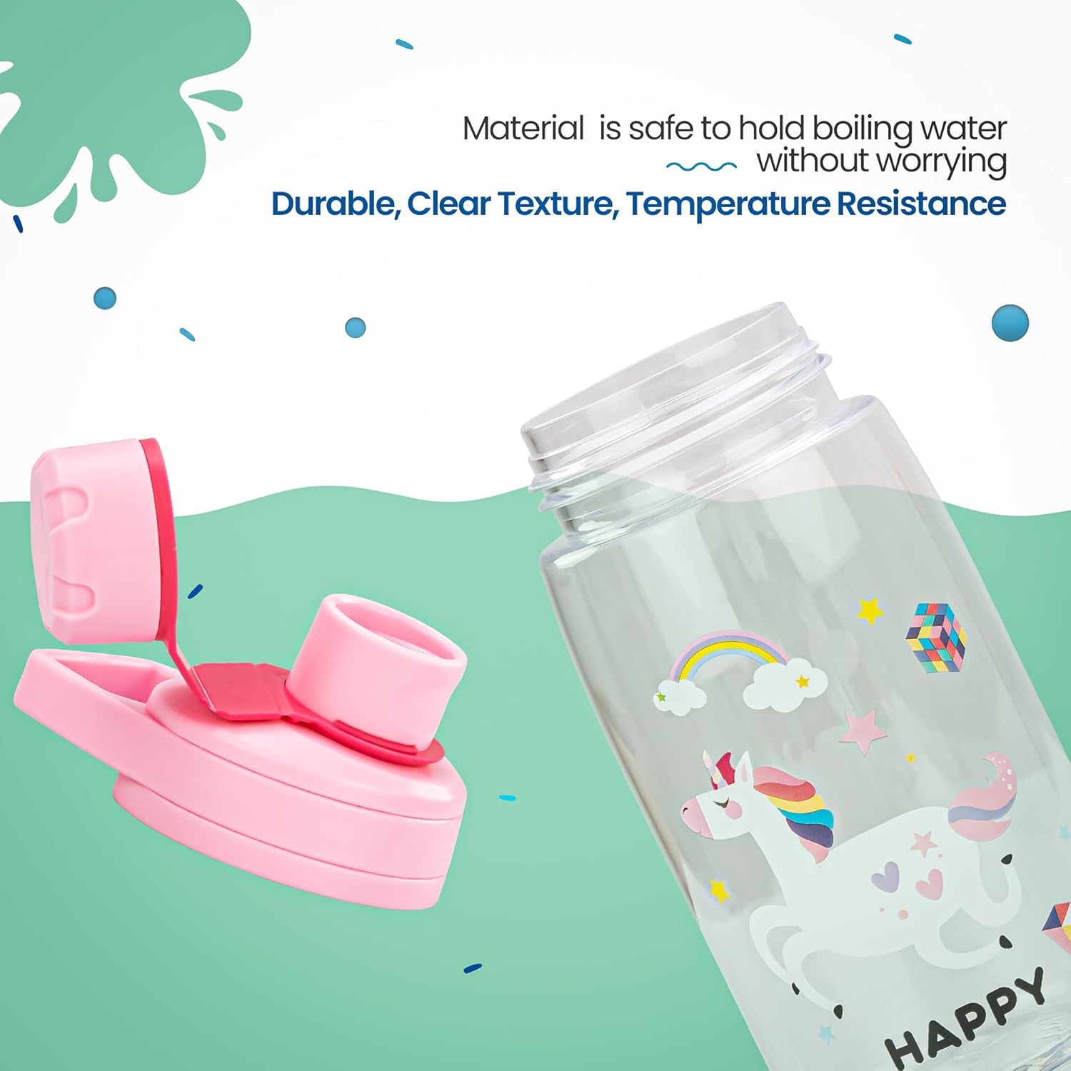 BAYBEE Joy Baby Sipper Water Bottle for Kids | Spill-Proof & BPA Free Safe Sippy Water Bottle 480ml for Kids 6+ Months | Drinking Training Sipper Bottle for School Kids & Toddlers, Boys Girls (Pink)