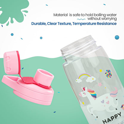 BAYBEE Joy Baby Sipper Water Bottle for Kids | Spill-Proof & BPA Free Safe Sippy Water Bottle 480ml for Kids 6+ Months | Drinking Training Sipper Bottle for School Kids & Toddlers, Boys Girls (Pink)