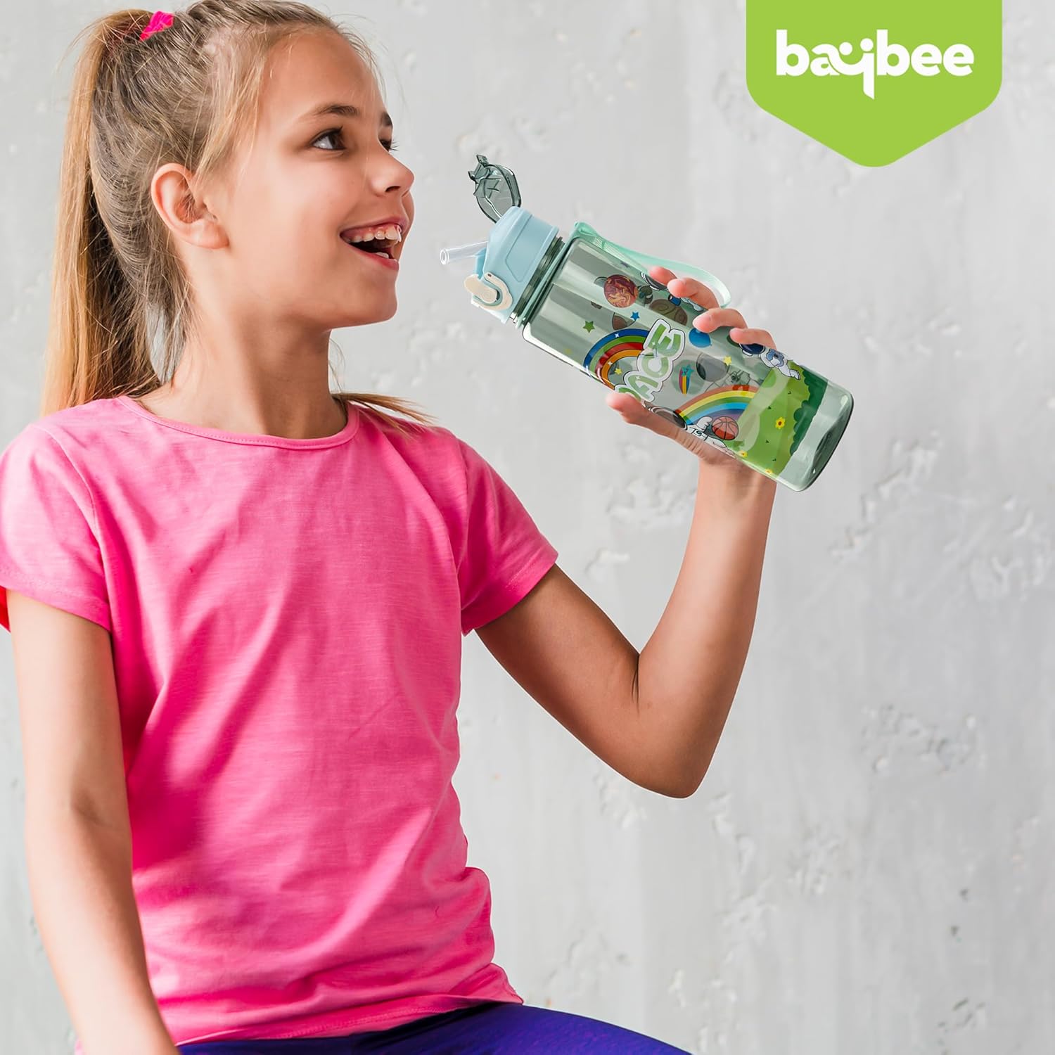 BAYBEE Galaxy Kids Water Bottle 800ml | Leak-Proof Baby Sipper Bottle with Flip Lock Lid & Silicone Straw | BPA-Free School Water Bottle for Boys & Girls, Drinking Training Sipper Bottle Kids (Green)