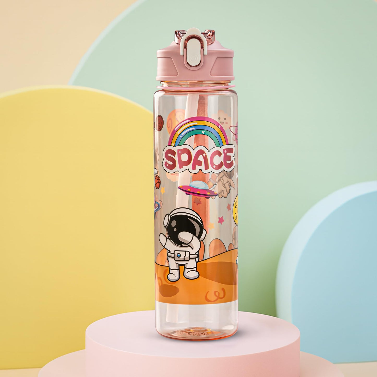 BAYBEE Galaxy Kids Water Bottle 800ml | Leak-Proof Baby Sipper Bottle with Flip Lock Lid & Silicone Straw | BPA-Free School Water Bottle for Boys & Girls, Drinking Training Sipper Bottle Kids (Pink)