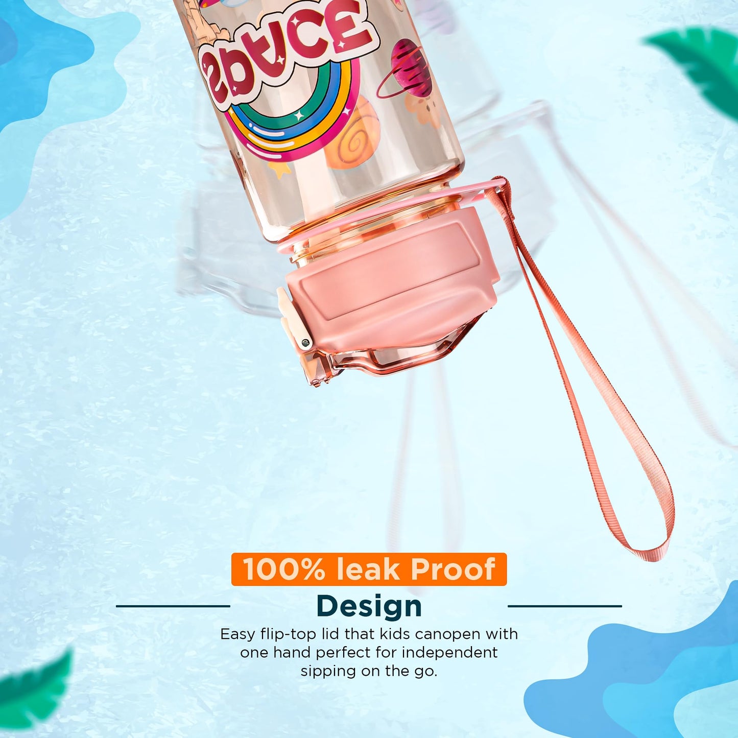 BAYBEE Galaxy Kids Water Bottle 800ml | Leak-Proof Baby Sipper Bottle with Flip Lock Lid & Silicone Straw | BPA-Free School Water Bottle for Boys & Girls, Drinking Training Sipper Bottle Kids (Pink)
